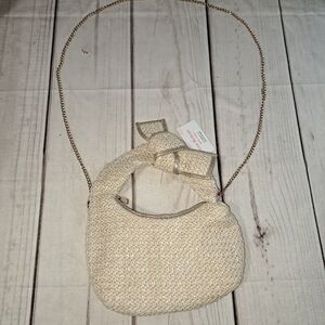 Isaac Mizrahi New York Small Boho Bow  Cream Detachable Crossbody Purse